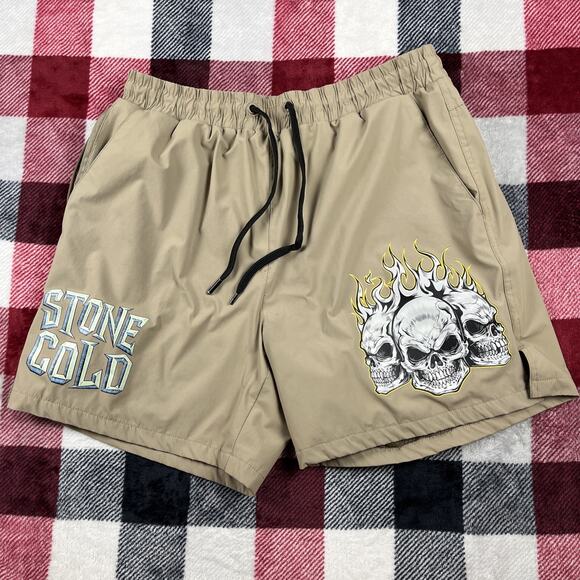 Stone Cold Steve Austin Shorts Mens L WWE X Shoe Palace Graphic Print Skulls - Picture 1 of 13